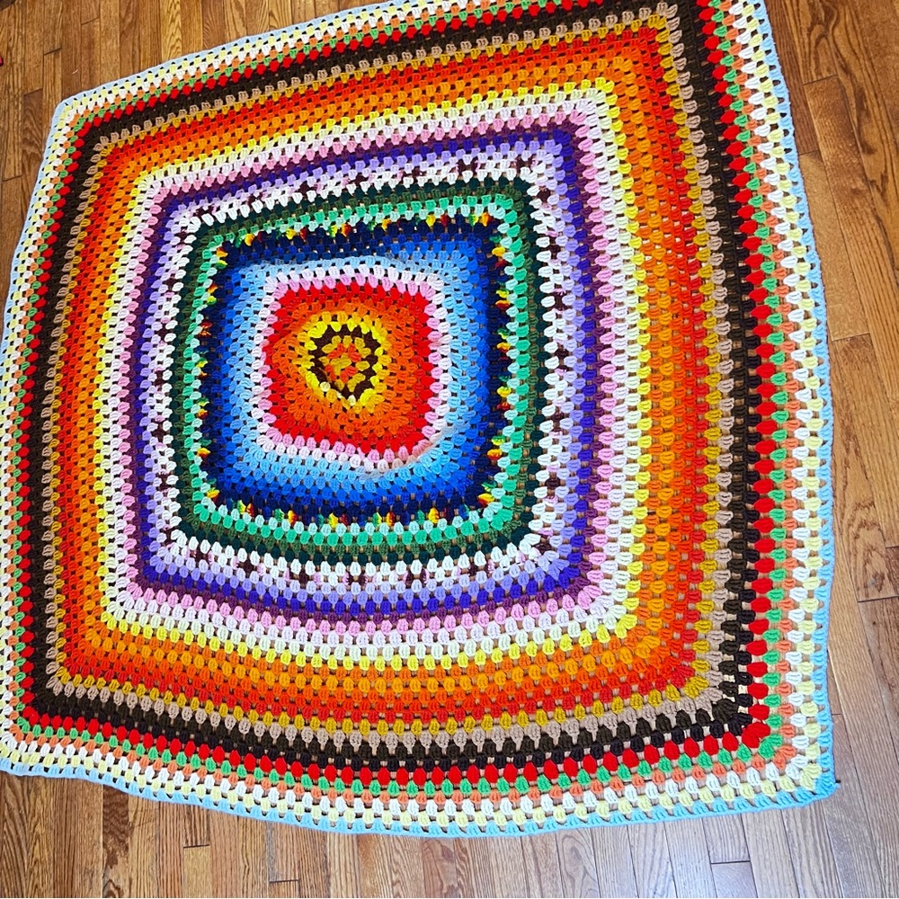 Granny Square Afghan Lap Blanket Throw Hand Made Crochet Multicolor 65”x65”